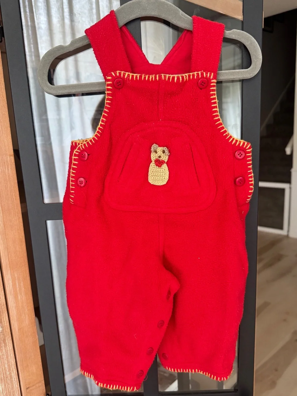 Vintage fleece overalls teddy bear baby embroidered crochet girl boy romper